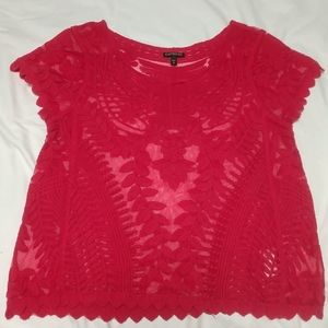 Express Women's Red Sheer Lace Embroidered Top Size S